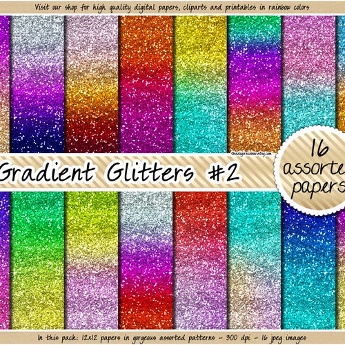 SALE Gradient Glitter Digital Paper Rainbow Glitter Digital Etsy