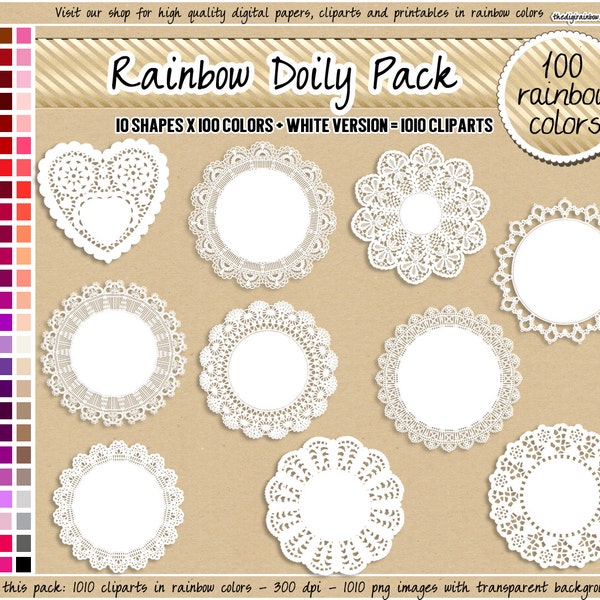 VENTE 1010 clipart de napperon dentelle napperons dentelle arc-en-ciel étiquette de napperon ou étiquette dentelle clipart en scrapbooking numérique couleur pastel clair neutre foncé