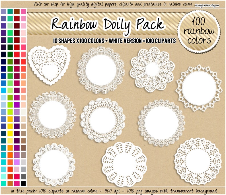 SALE 1010 lace doily clipart rainbow lace doilies doily label or tag lace clipart in pastel bright dark neutral color digital scrapbooking image 1