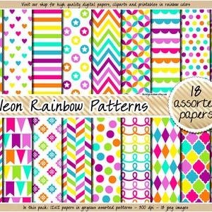 VERKOOP regenboog digitaal papier neon digitaal papier helder planner stickers regenboog clipart polkadot chevron hart strepen quatrefoil ster vlaggen