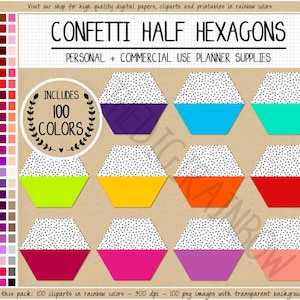 VENTA 100 CONFETI HEXAGON pegatina medio hexágono marcador de página panal clipart pegatinas arcoíris Goodnotes imprimible Erin Condren Happy planner