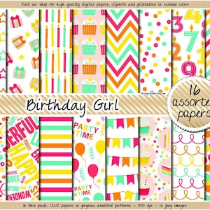 SALE Birthday digital paper pink digital paper birthday pattern party printable rainbow confetti gift balloon candle cupcake birthday banner