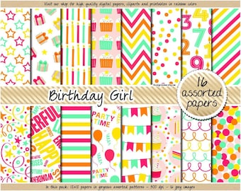 VERKOOP verjaardag digitaal papier roze digitaal papier verjaardag patroon partij afdrukbare regenboog confetti cadeau ballon kaars cupcake verjaardag banner