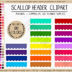 VERKOOP 100 SCALLOP HEADER sticker decoratieve sticker coquille clipart regenboog header afdrukbare planner stickers commercieel gebruik clipart sticker