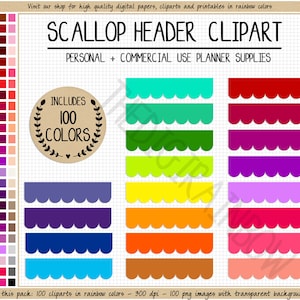 SALE 100 SCALLOP HEADER sticker decorative sticker scallop clipart rainbow header printable planner stickers commercial use clipart sticker image 1