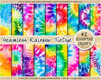 SEAMLESS rainbow tie dye digital paper shibori sublimation background bright bleach wash watercolor pattern printable pastel psychedelic 60s