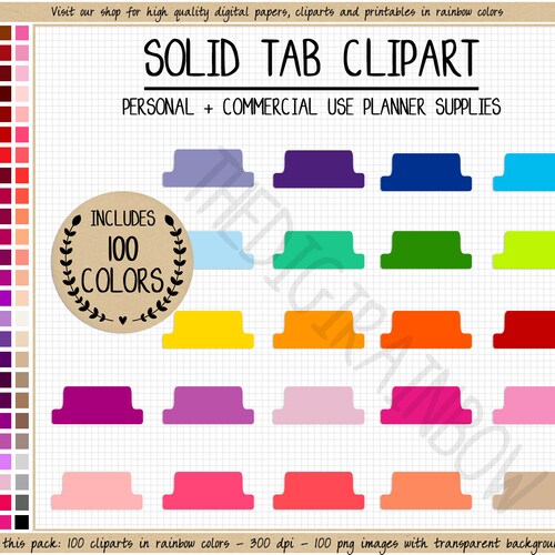 SALE 100 TAB Clipart Rainbow Tab Stickers Printable Planner Etsy