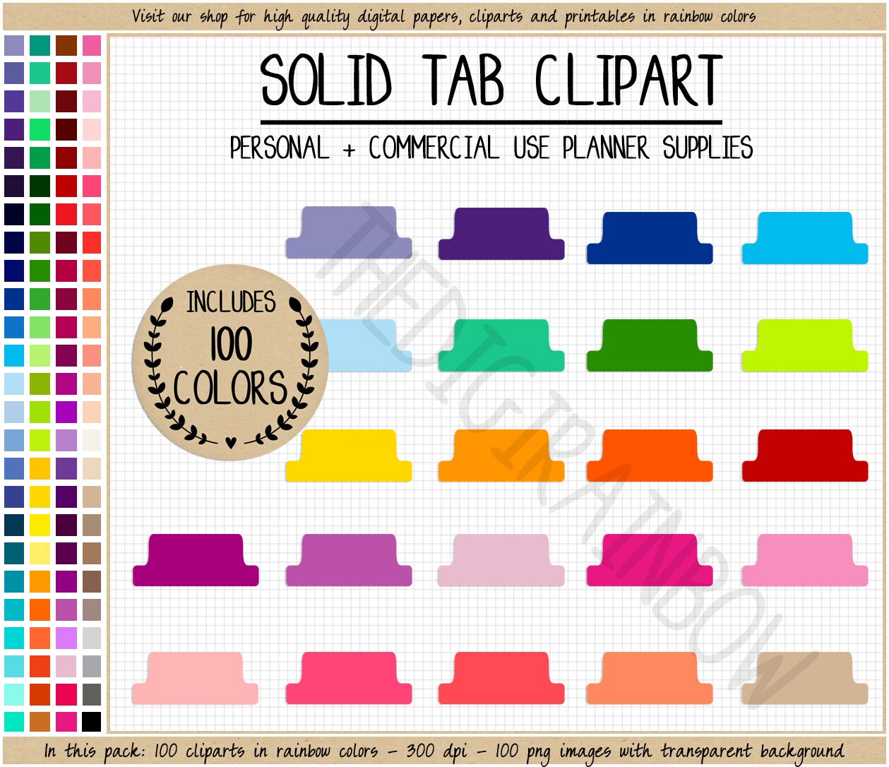 SALE 100 TAB Clipart Rainbow Tab Stickers Printable Planner Etsy