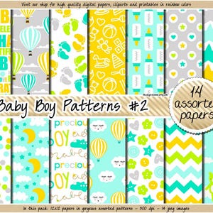 SALE Babyjongen digitaal papier geel grijs digitaal papier babyshower afdrukbare baby patronen pasgeboren uitnodiging kinderkamer print baby wanddecoratie