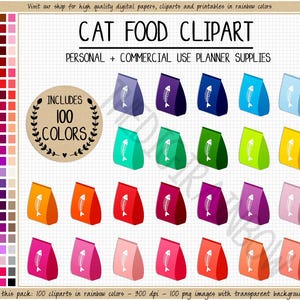 VENTA 100 COMIDA PARA GATOS clipart icono de croquetas de gato pegatinas para planificador de comida para gatos clipart de animales pegatinas imprimibles para planificador pegatinas para mascotas uso comercial