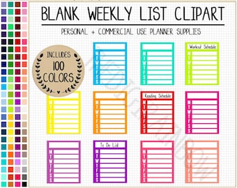 SALE 100 WEEKLY LIST full box planner clipart blank weekly full box task full box to do list rainbow planner clipart bright planner stickers