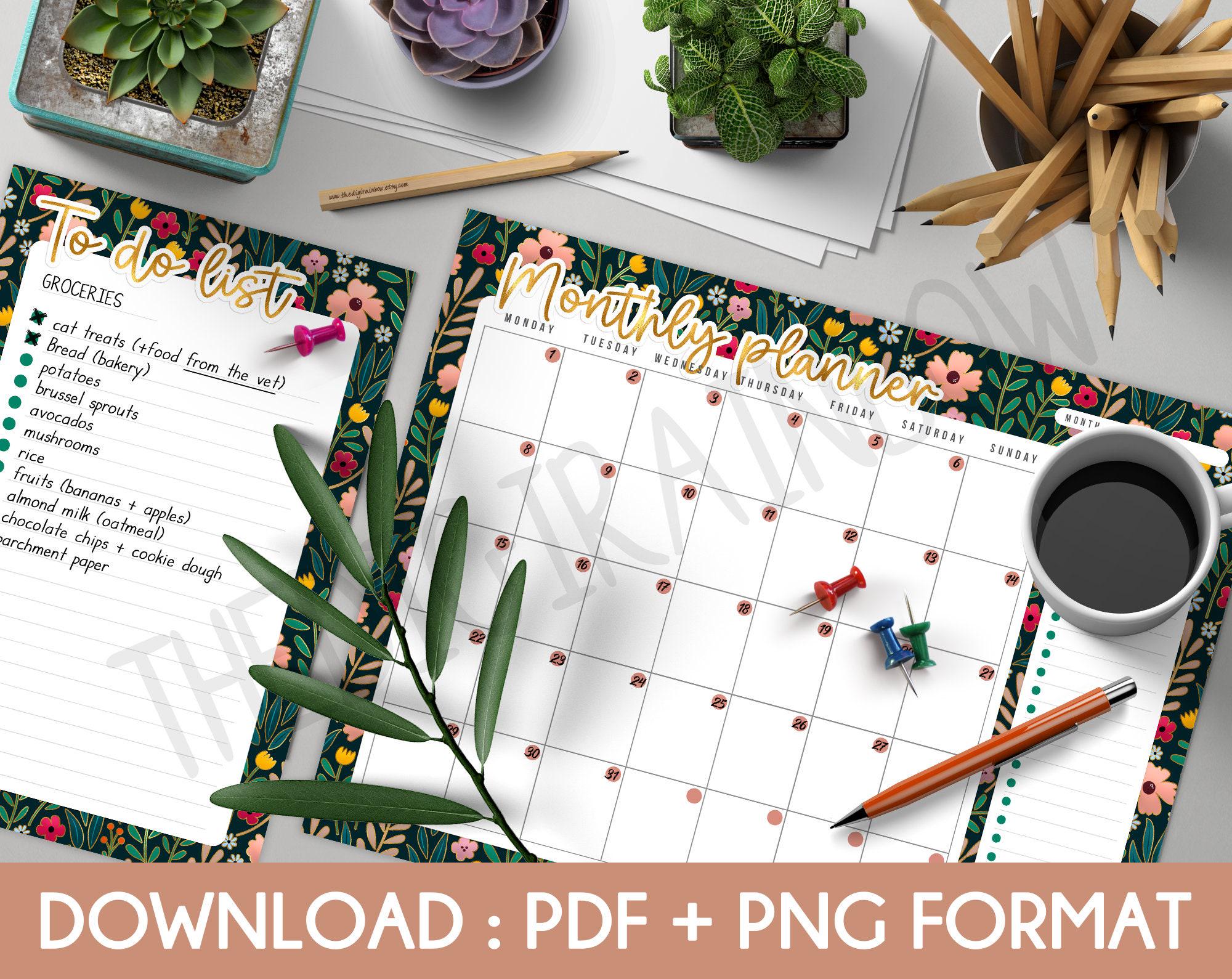 SALE Floral Weekly Desk Planner Printable Calendar Flower Monthly ...