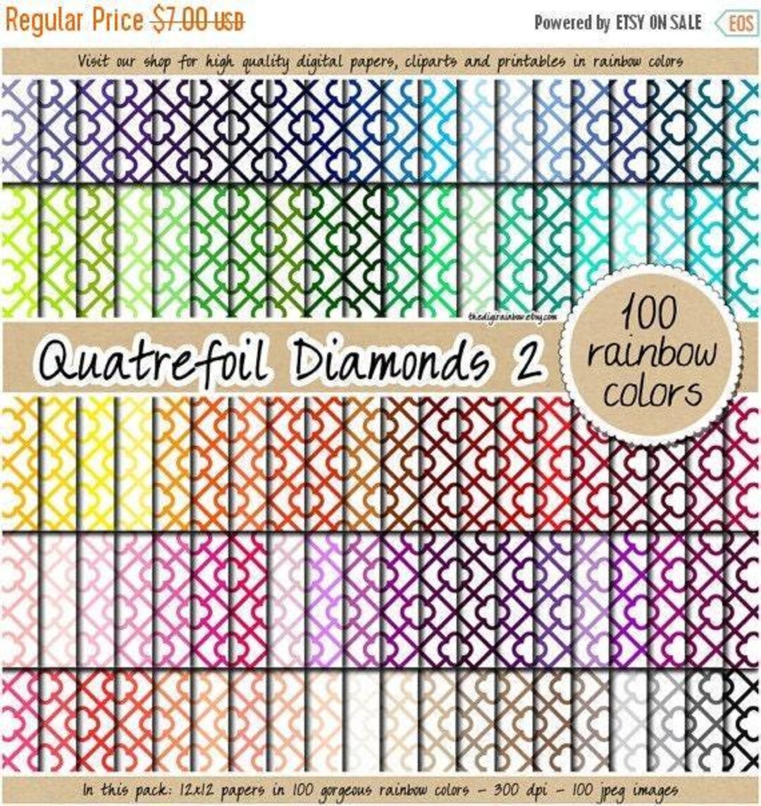 100 Quatrefoil Digital Paper Lattice Moroccan Digital Paper Rainbow ...