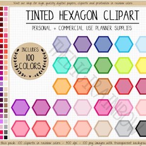 VERKOOP 100 GEKLEURDE HEXAGON clipart zeshoek planner stickers heldere zeshoek stickers regenboog Happy Planner Erin Condren afdrukbare planner eclp