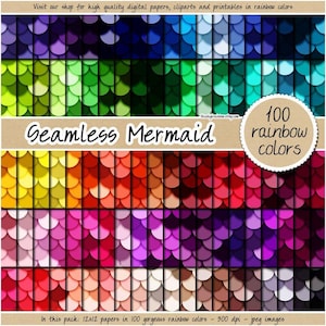 100 Seamless mermaid digital paper rainbow fish scale texture pattern little mermaid clipart multicolor dragon skin background commercial