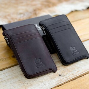 Känguru Leder Zip Flache Brieftasche, Dünne Herren Brieftasche, Reißverschluss Brieftasche, Braune oder Schwarze Farbe, Kleine Brieftasche, Känguru Leder Kartenhalter Brieftasche