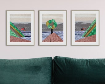 Set of 3 fabric paintings | Custom made from the clothes of your late loved one | Triptych