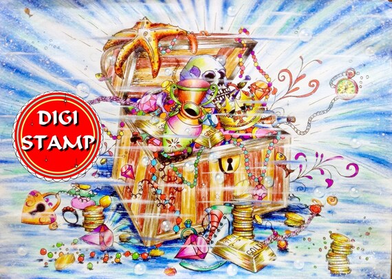 treasure chest ocean digi stamp coloring page printable etsy canada