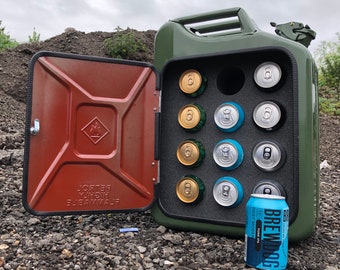 Craft beers and soft drink Jerry can mini bar with modern light weight foam interior design for camping, campers, picnics and mancaves
