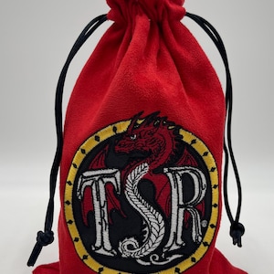 Borsa/astuccio con coulisse per dadi/telefono rosso TSR Dungeons and Dragons di alta qualità fatto a mano