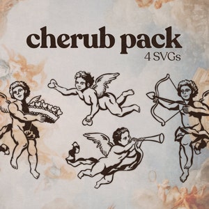 Querubín 4-Pack, Vectores SVG, Imágenes Prediseñadas, Renacimiento, Pintura al óleo, Arte Vintage