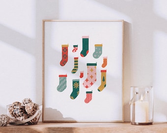 Mid-Century Christmas Stockings Art Print, Wall Art, Printable Art, Wall Decor, Illustration Print, Digital Print, Digital Download