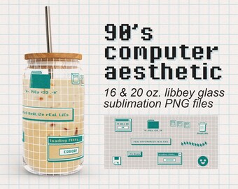 90s Computer Aesthetic Libbey Glass Can Sublimation Design (Digital Download)