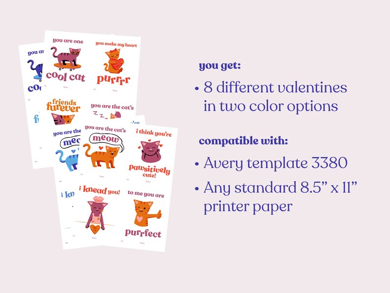 Punny Cat Valentines, 8 Printable Valentine's Day Cards - Etsy