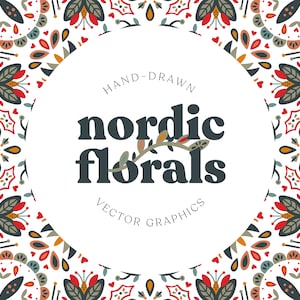 Nordic Florals Vectors, PNG, JPG, Pattern, Seamless, Clip Art, Folk Art, Nordic Design