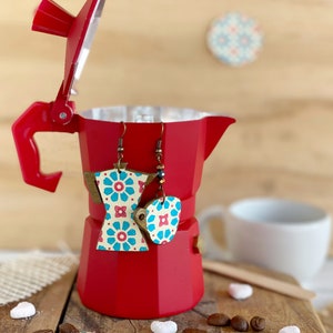 Orecchini Moka e Tazzina di caffè in legno e carta italiana tipo Varese - scegli il modello - PREORDINE