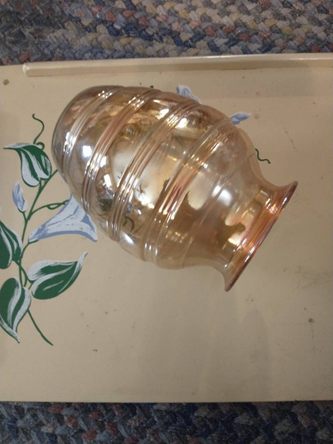 Vintage, Amber, Carnival Glass Vase Etsy