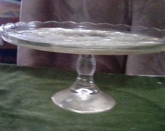 Vintage , Glass, Cake Stand. Harp pattern by Jeannette