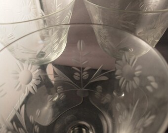 Vintage Crystal Stemware, Set of 4,  Floral design, Free Shipping