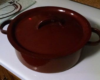 Vintage, Enamelware Pot with Lid, Enamel, Graniteware