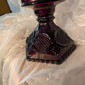Avon 1876 Ruby Red cape cod Hurricane Lamp Without chimney  Candle Holder