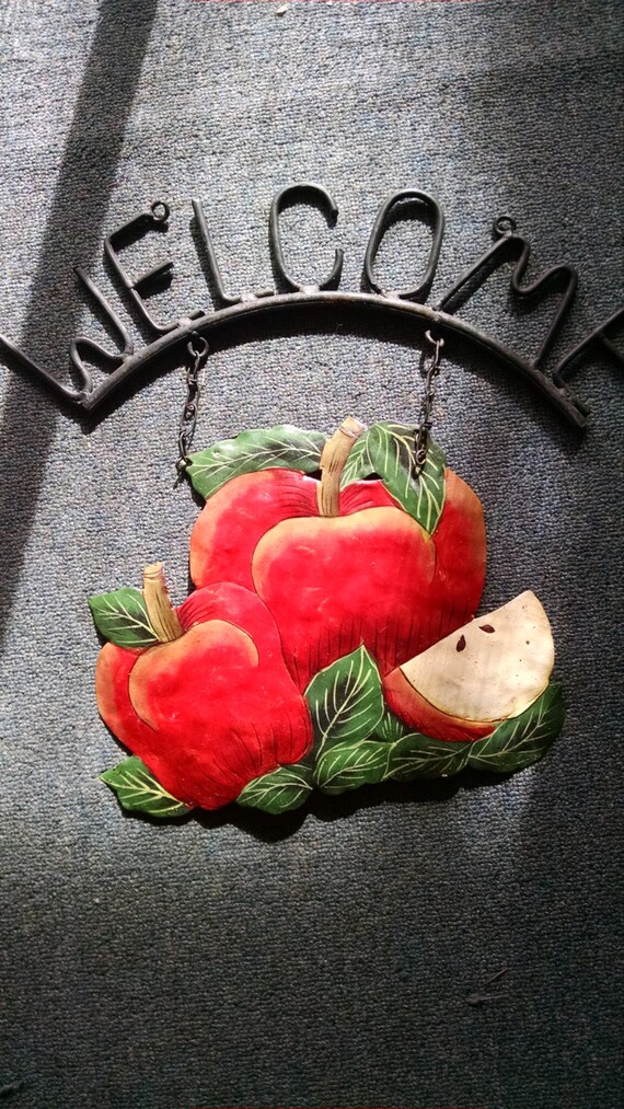 Vintage Farmhouse Metal Apple Welcome Sign Fall Door Hanger Etsy