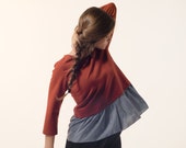 Long sleeve jersey blouse , women ruffled blouse , long sleeve Tshirt , cotton sweater , burnt orange jersey , winter clothing , outerwear