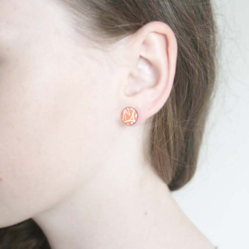 Sterling silver orange stud earrings, letterbox gift or first anniversary gift image 2