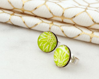 Lime green stud earrings, letterbox gift for girlfriend, birthday present for daughter