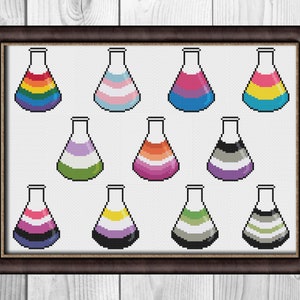 Science Pride LGBTQ+ Erlenmeyer Flask PDF Cross Stitch Pattern Set