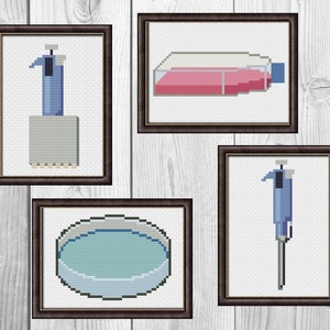 Cell Culture Lab Equipment Cross Stitch PDF Pattern Set