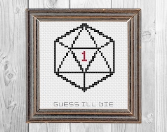 Dungeons and Dragons D20 Dice Nat 1 Cross Stitch PDF Pattern