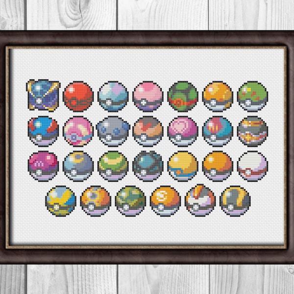 Pokeball Sprite Pokemon Conjunto de patrones de punto de cruz