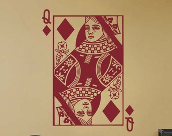 Queen of Diamonds Playing Card Poker Blackjack Vinyl Wall Sticker Decal