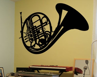 French Horn Musical Instrument Vinyl Wall Sticker Decal 33"h x 48"w