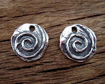 One Pair Artisan Spiral Disc Earring Charm and Pendants in Sterling Silver (set of 2)