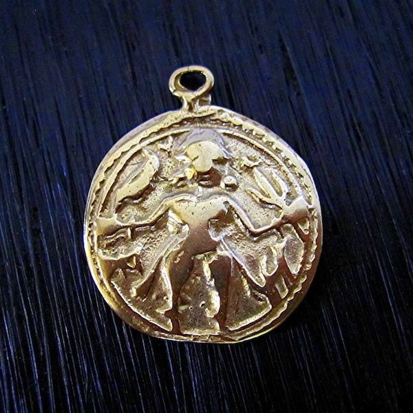 Hindu Durga Warrior Goddess Charm and Pendant in Gold Bronze (one)