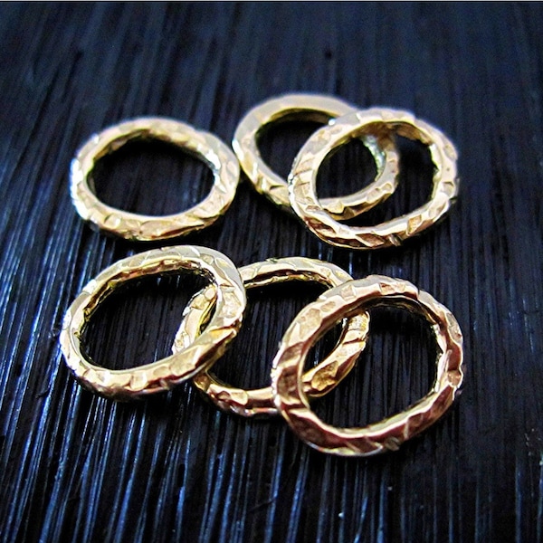 Rustic Gold Bronze Textured Artisan Closed Jump Ring and Link (set of 6)