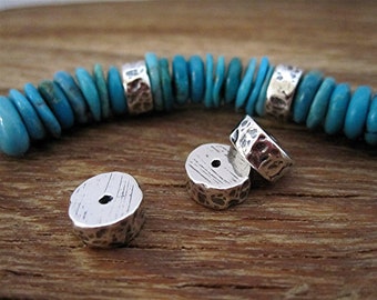 Artisan Hammered Textured Sterling Silver Spacer Bead and Slider (ONE bead) (N)