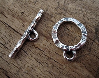 Rustic, Handmade, Textured, Sterling Silver Toggle Clasp (one clasp set)